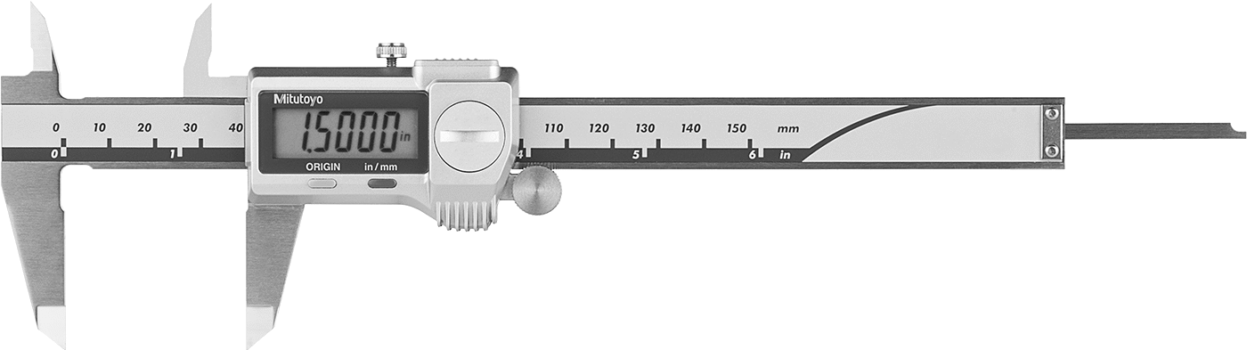 Soğutma Sıvısına Dayanıklı Mitutoyo Dijital Kumpaslar, SPC Veri Çıkışlı, 0" ila 6" ve 0 mm ila 150 mm Aralık