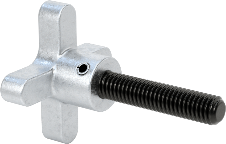 Alüminyum dört kollu topuz, 3/8"-16 Dişli 1-3/4" Uzunlukta Saplamalı, 2" Genişlikte Başlık