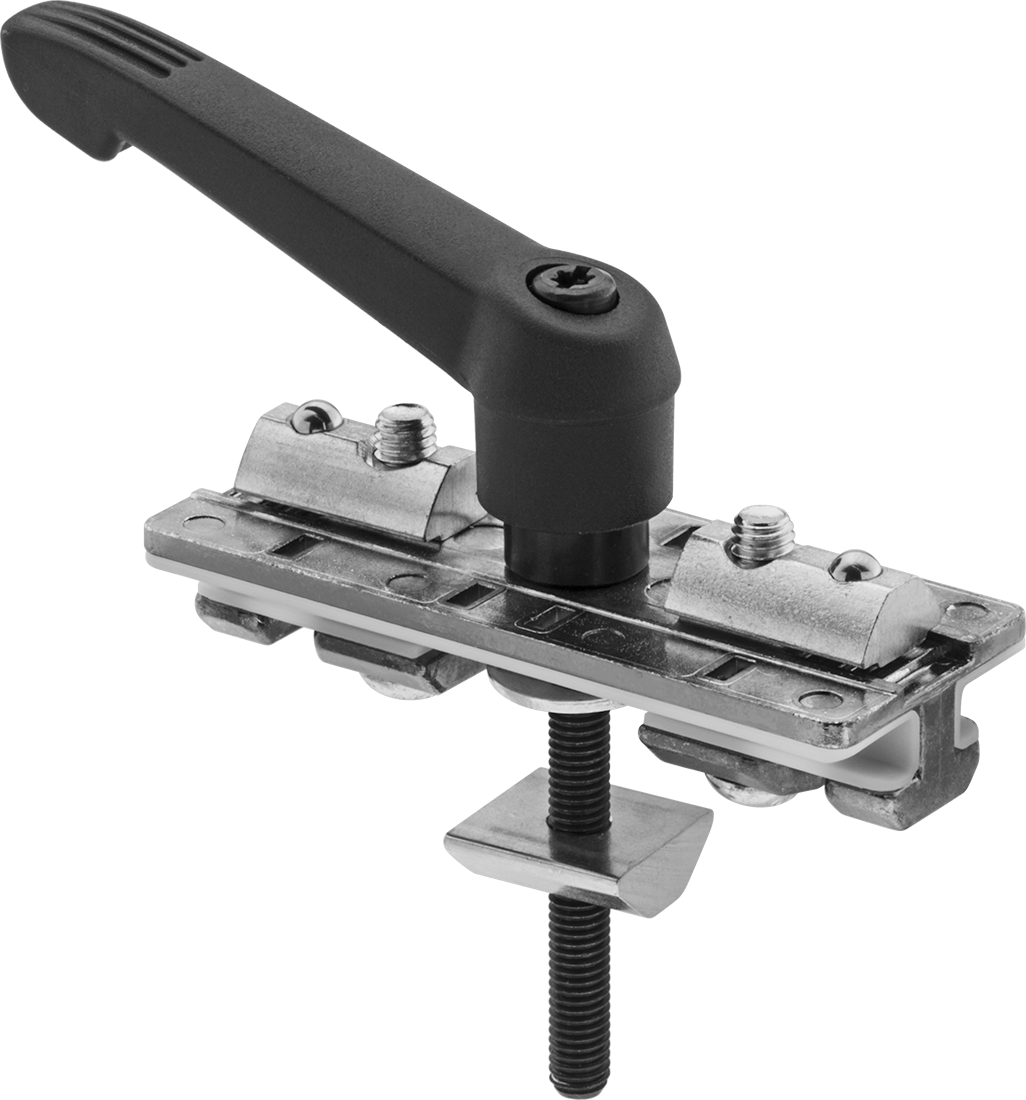 T-Yivli Çerçeve, 1.5" ve 40 mm Yüksekliğinde Raylar için Kelepçe Kollu Ray Kaydırıcı — 3 1/8", Gri
