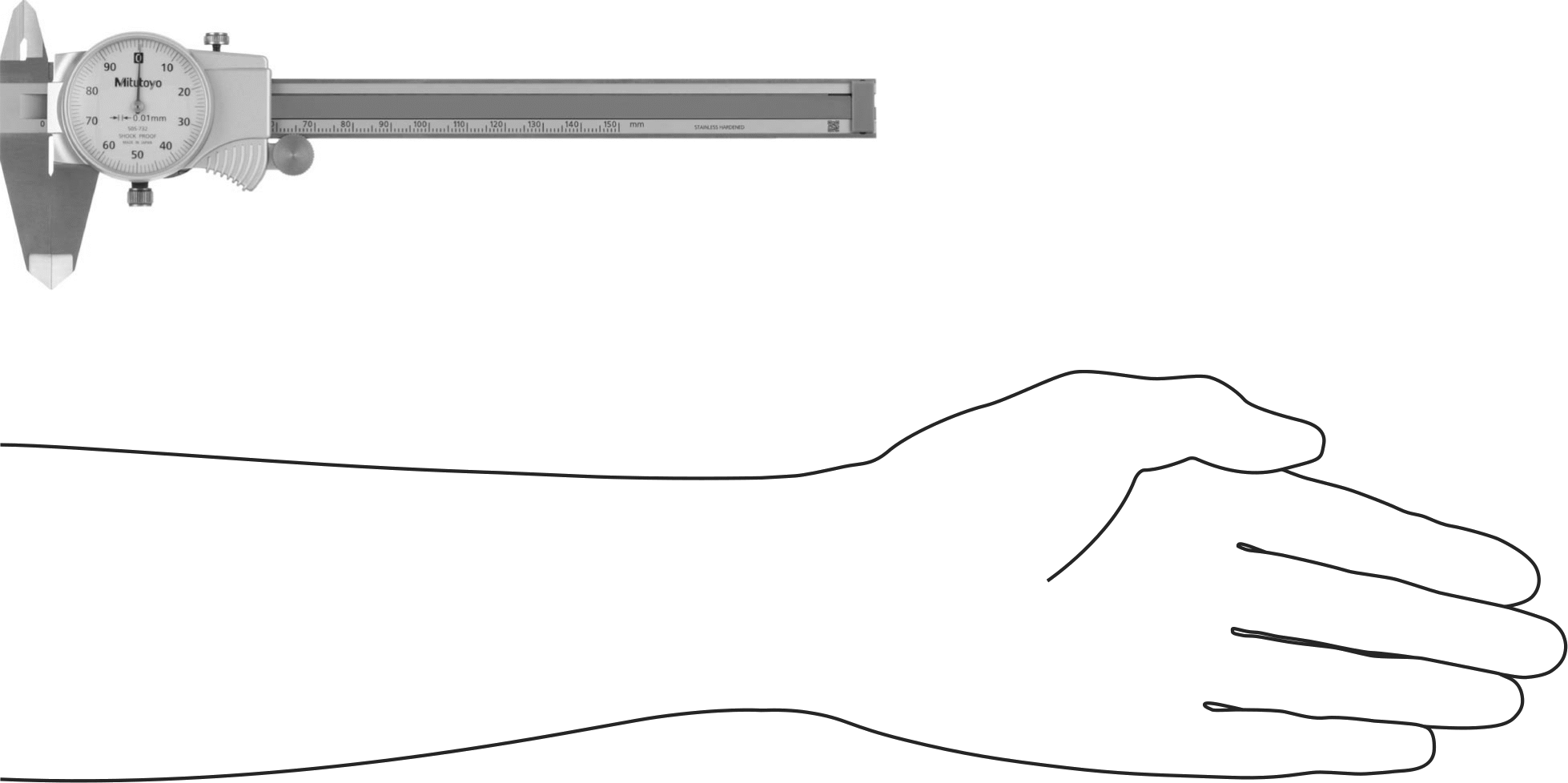 Mitutoyo Kadranlı Kumpas, Model Numarası 505-732, 0 mm ila 150 mm Ölçüm Aralığı