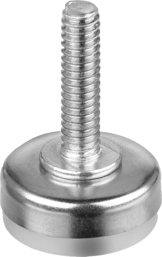 Dişli Saplama ve Yastıklı Sert Seviyelendirme Montajı, Nikel Kaplı Çelik, 1/4"-20 Diş Boyutu, 1" Diş Uzunluğu