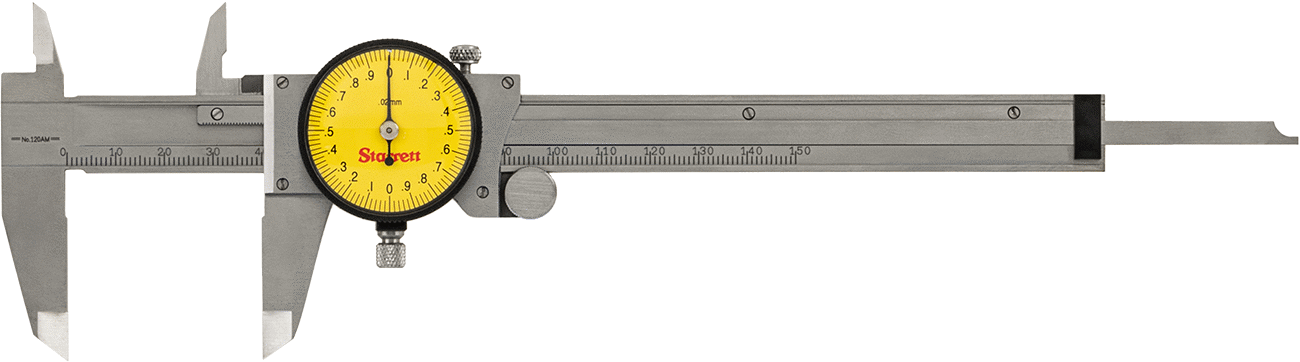 Starrett Kumpas, NIST Sertifikalı Kadran, 120AM-150 Numaralı, 0- 150mm — Kadran, Sarı, Paslanmaz Çelik