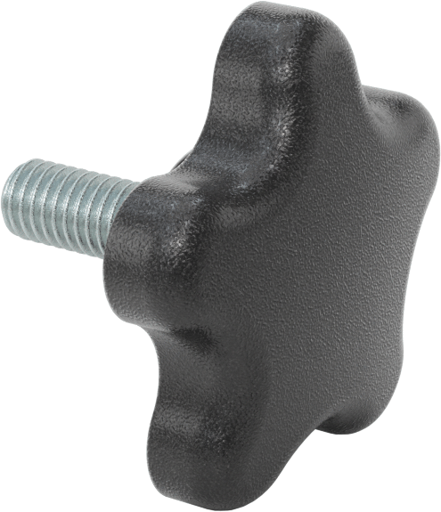 Plastik Beş Kollu Topuz, 3/8"-16 Dişli Saplamalı, 2-1/4" Genişlikte Başlık — 3⁄8"-16, 1", Polipropilen