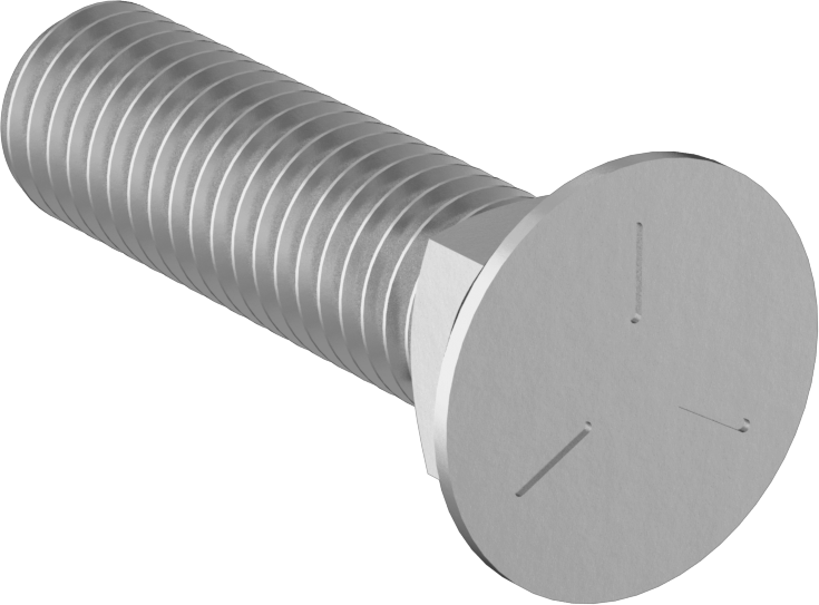 Kare Boyunlu Düz Başlı Pulluk Cıvataları, 3/8"-16 Diş Boyutu, 1" Uzunluk