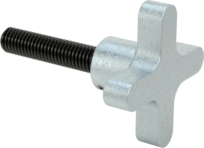 Demir Dört Kollu Topuz, 3/8"-16 Dişli 1-3/4" Uzunlukta Saplamalı — 3⁄8"-16, 1 3⁄4", Demir