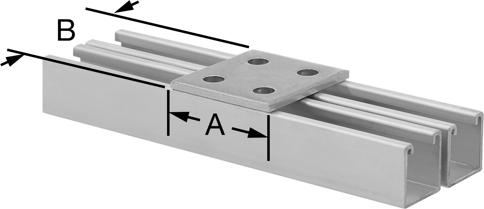 Strut Kanalı Braketi, Kare, Galvanizli Çelik, 3-1/2" Uzunluk
