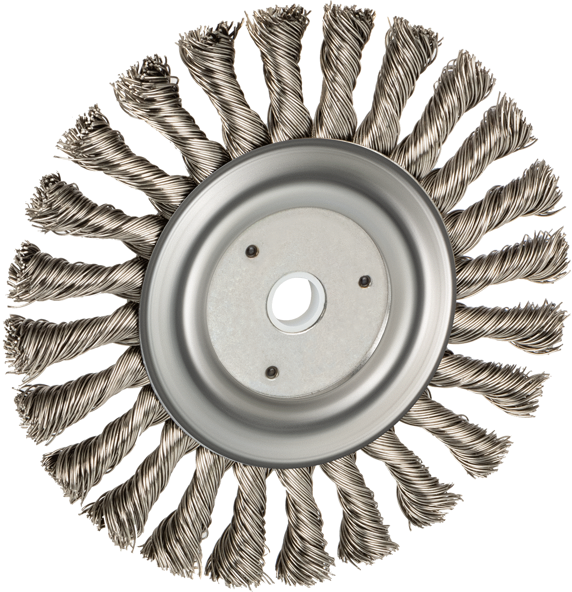 Güçlü Temizleyici Paslanmaz Çelik Tekerlek Fırçası, Hızlı, CNC Makineleri için, 6" Çapında 3/8" Kalınlığında Fırça