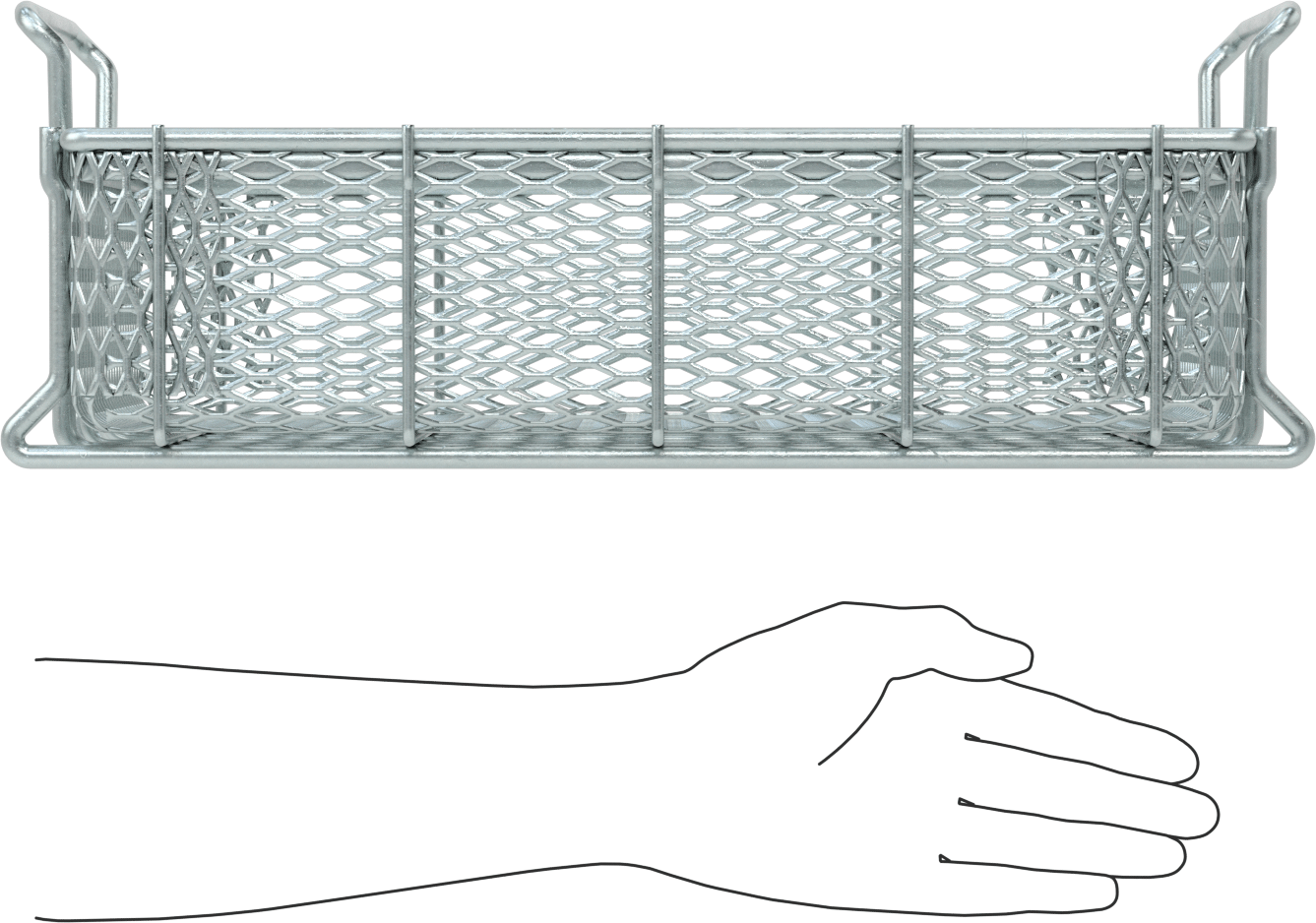 Çinko Kaplı Çelik Taşıma Sepeti, 16 inç x 10 inç x 4-1/2 inç Toplam Boyut, 3/4" x 1/4" Açıklık Boyutu