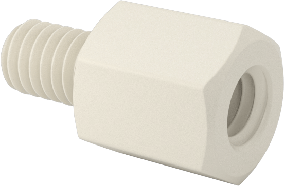 Naylon 6/6 Erkek-Dişi Dişli Altıgen Ara Parça, 4.5 mm Altıgen, 5 mm Uzunluk, M2.5 x 0.45 mm Diş