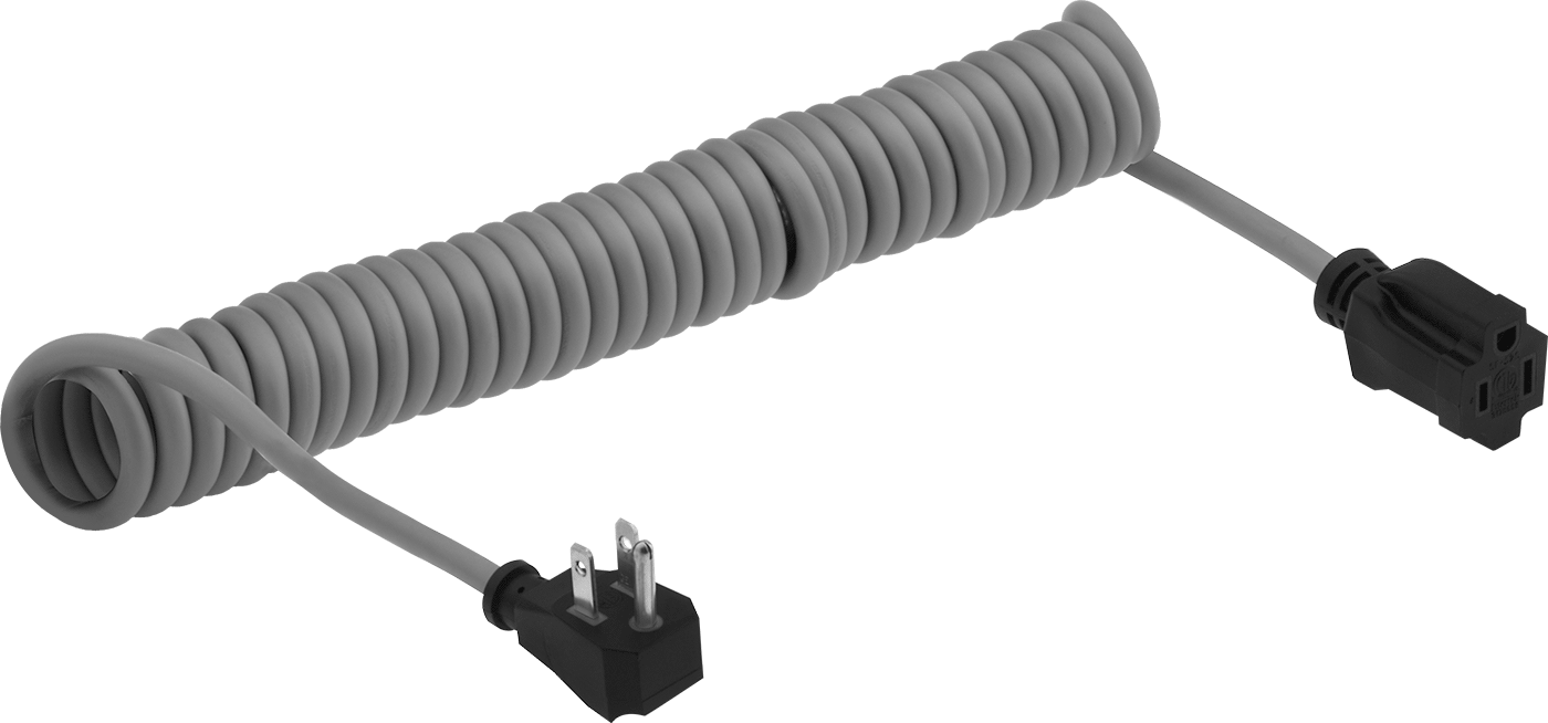 Sarmal Uzatma Kablosu, 90 Derece Dirsek NEMA 5-15 Fiş x Priz, 10 Fit Uzunluk, 16 AWG — Esnek, 0.33", 16