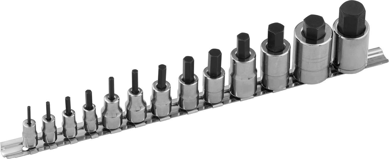 Altıgen Uçlu Soket Seti, 1/4", 3/8" ve 1/2" Kare Tırnak, 13 Parça — 1⁄4", 3⁄8", 1⁄2", 3⁄32", 1⁄8", 5⁄32", 3⁄16", 1⁄4", 5⁄16", 3⁄8", 1⁄2",…