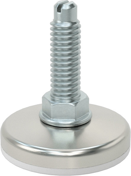 Çinko Kaplı Çelik Saplamalı Sert Tesviye Bağlantı Elemanları, 1-3/8" Çaplı Nikel Kaplamalı Çelik Taban, 5/16"-18 x 1" Uzunlukta Diş
