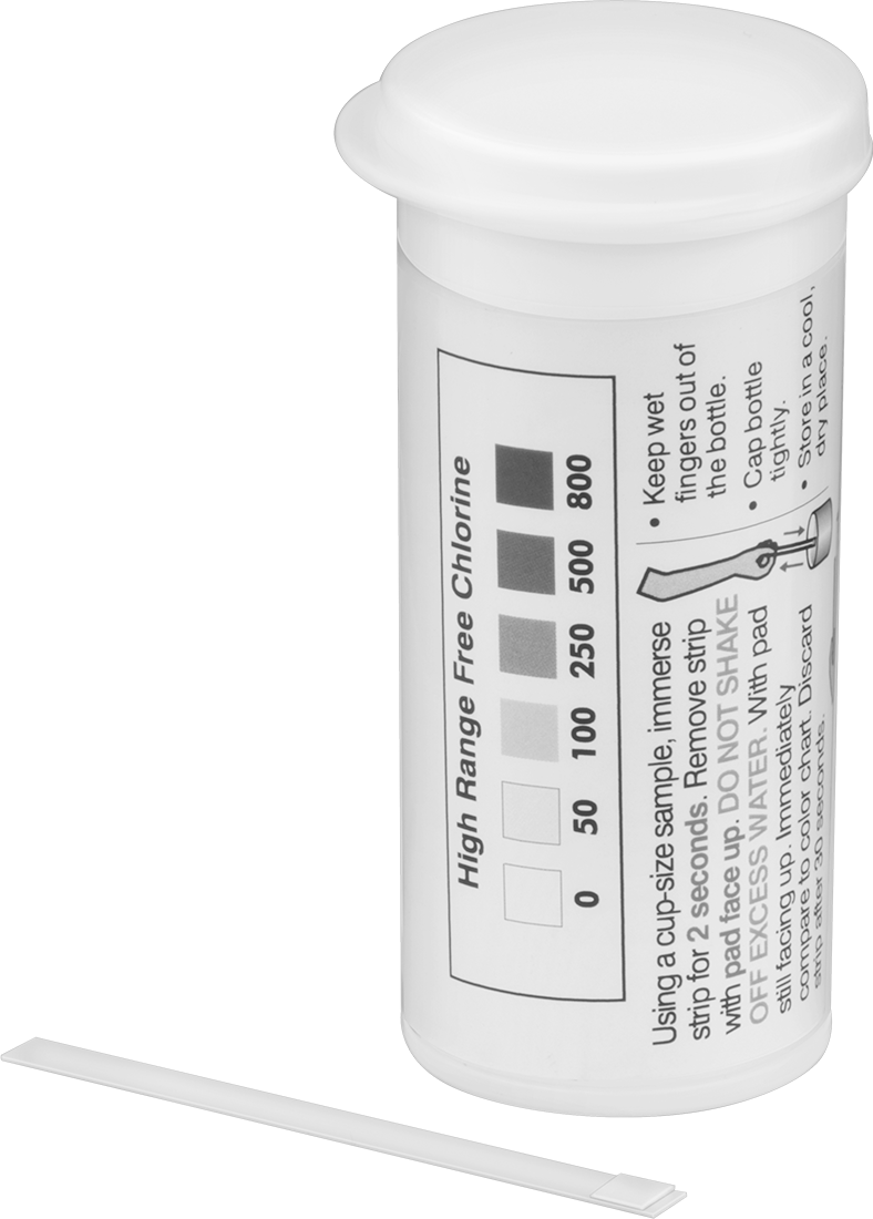 Tek Maddeli Su Kalitesi Test Şeritleri, Klor (Serbest; 0-800 PPM) için, 50 Şerit Dahildir — Serbest klor, 50