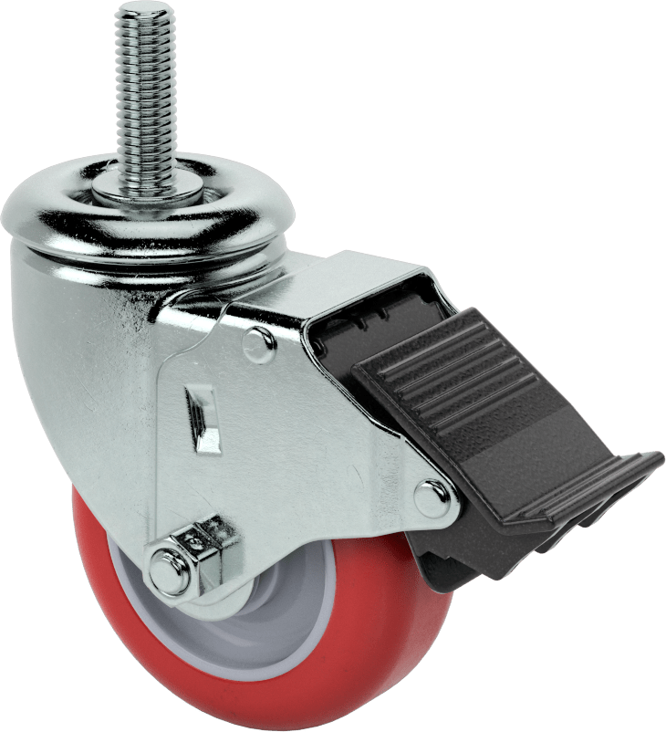 Dişli Saplı Döner Tekerlek, Total Lock, 1/2"-13 Diş, 3-1/2" Çaplı Poliüretan Tekerlek — Mil, 1⁄2"-13, 3 1⁄2"