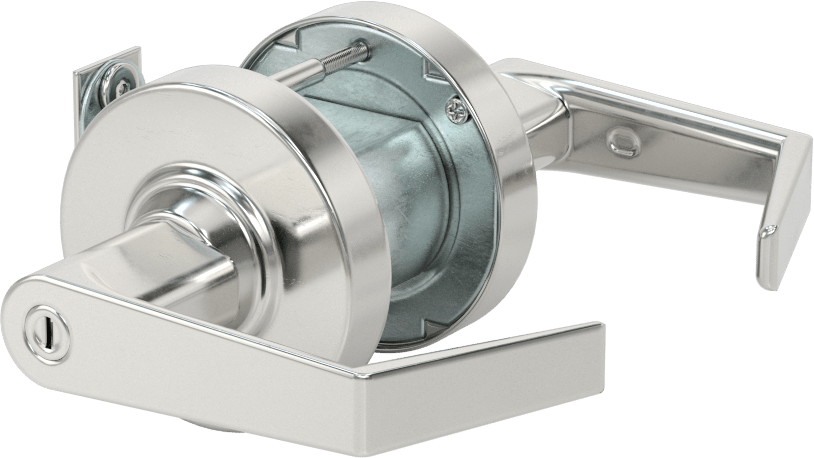 Schlage Alx Kapı Kolu, Düğme Kilitli, 2-3/8" Boğaz Mesafesi, Krom