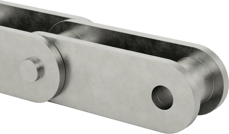 Paslanma ve Aşınmaya Dayanıklı Düz Kenarlı Makaralı Zincir, Yüksek Mukavemetli, ANSI Numarası C2050, 1-1/4" Adım — C2050, 1 1⁄4", Düz Kenar