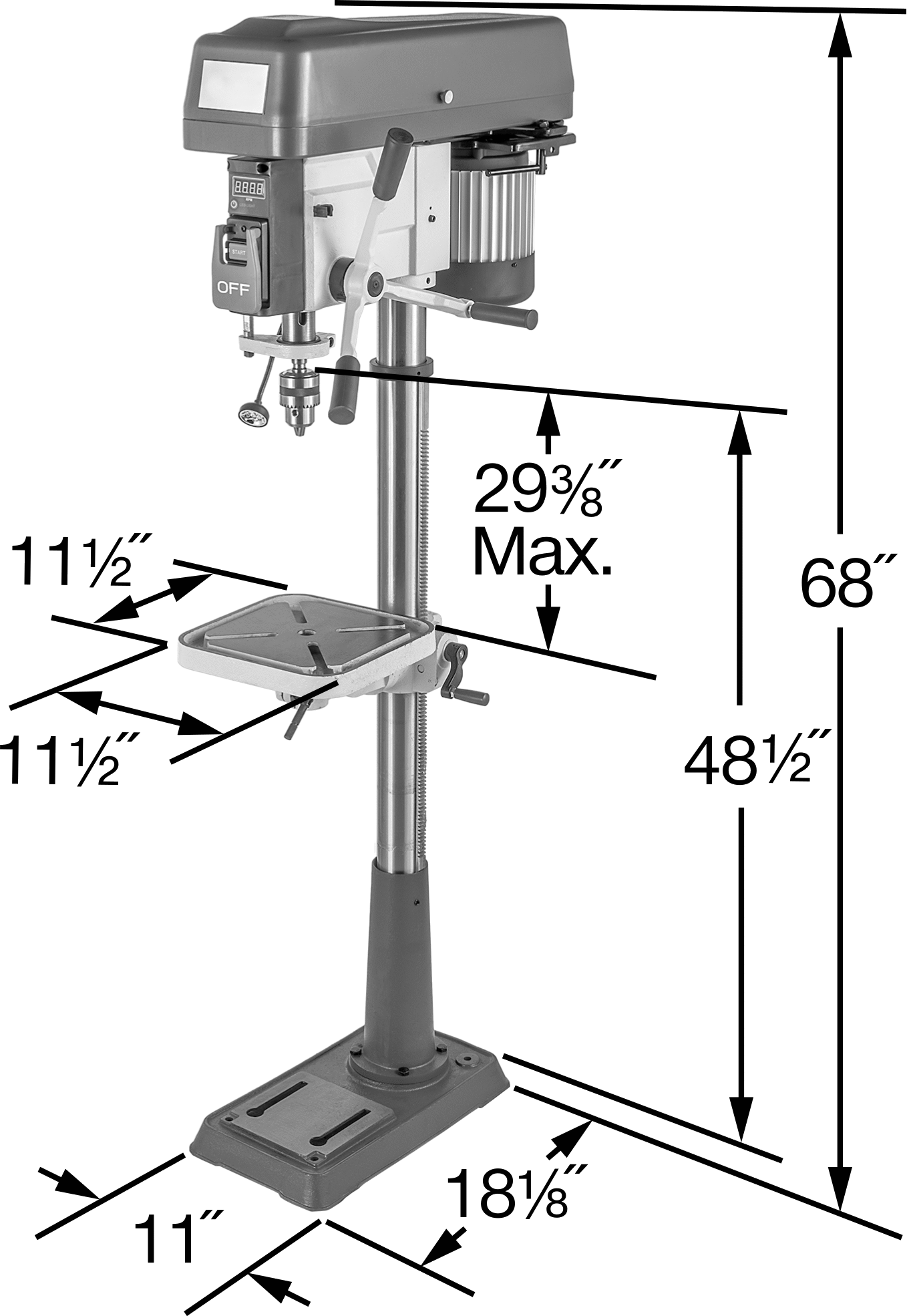 Ekonomik Zemin Montajlı Matkap Presi, Ayarlanabilir Hız, 120V AC/240V AC, 15" İş Parçası Çapı — 120V AC, 240V AC, Zemin, 5⁄8"