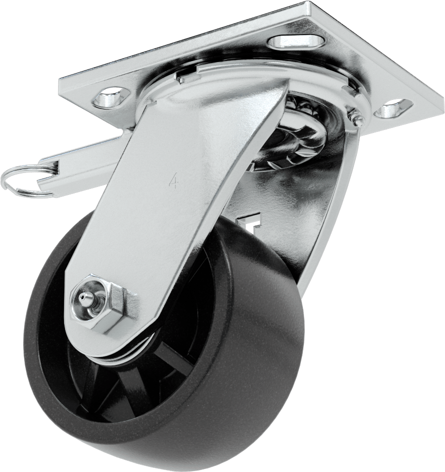 4-1/2" x 4" Montaj Plakalı Samson Tekerlek, Döner Kilitli ve 4 inç Çapında Polipropilen Tekerlekli Döner Tekerlek, Açık Rulman — 4", Levh…