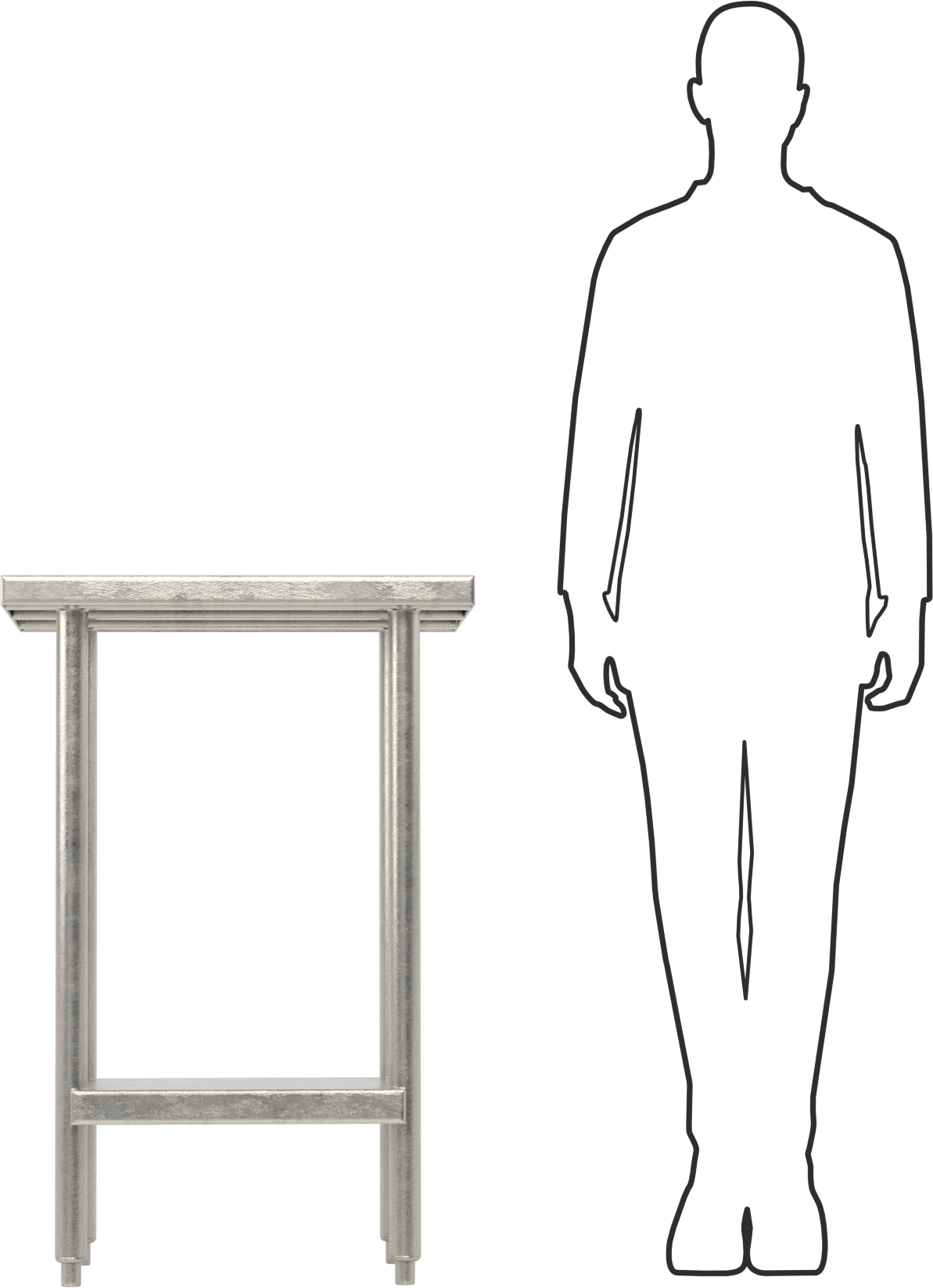 Raflı Paslanmaz Çelik Masa, Sabit, 36" Yükseklik x 24" Genişlik x 24" Derinlik