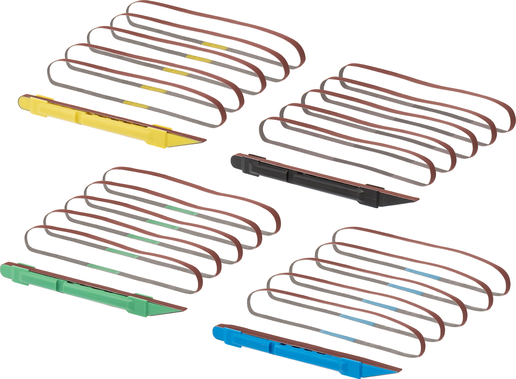 Kayışlı Zımpara Çubuğu, Ekstra Pürüzsüz ve Parlak Yüzey için Set — 240, 320, 400, 500, 1⁄4", Black, Blue, Green, Yellow