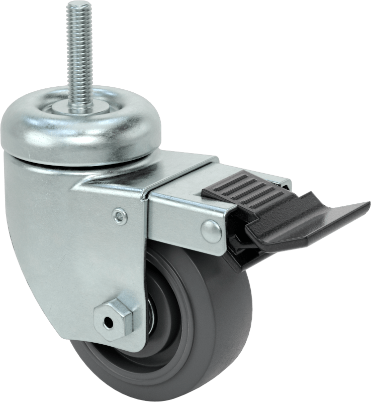 Tam Kilitli Dişli Saplı Tekerlek, 3/8"-16 Diş, 3" Çaplı Lastik Tekerlek, Rulman