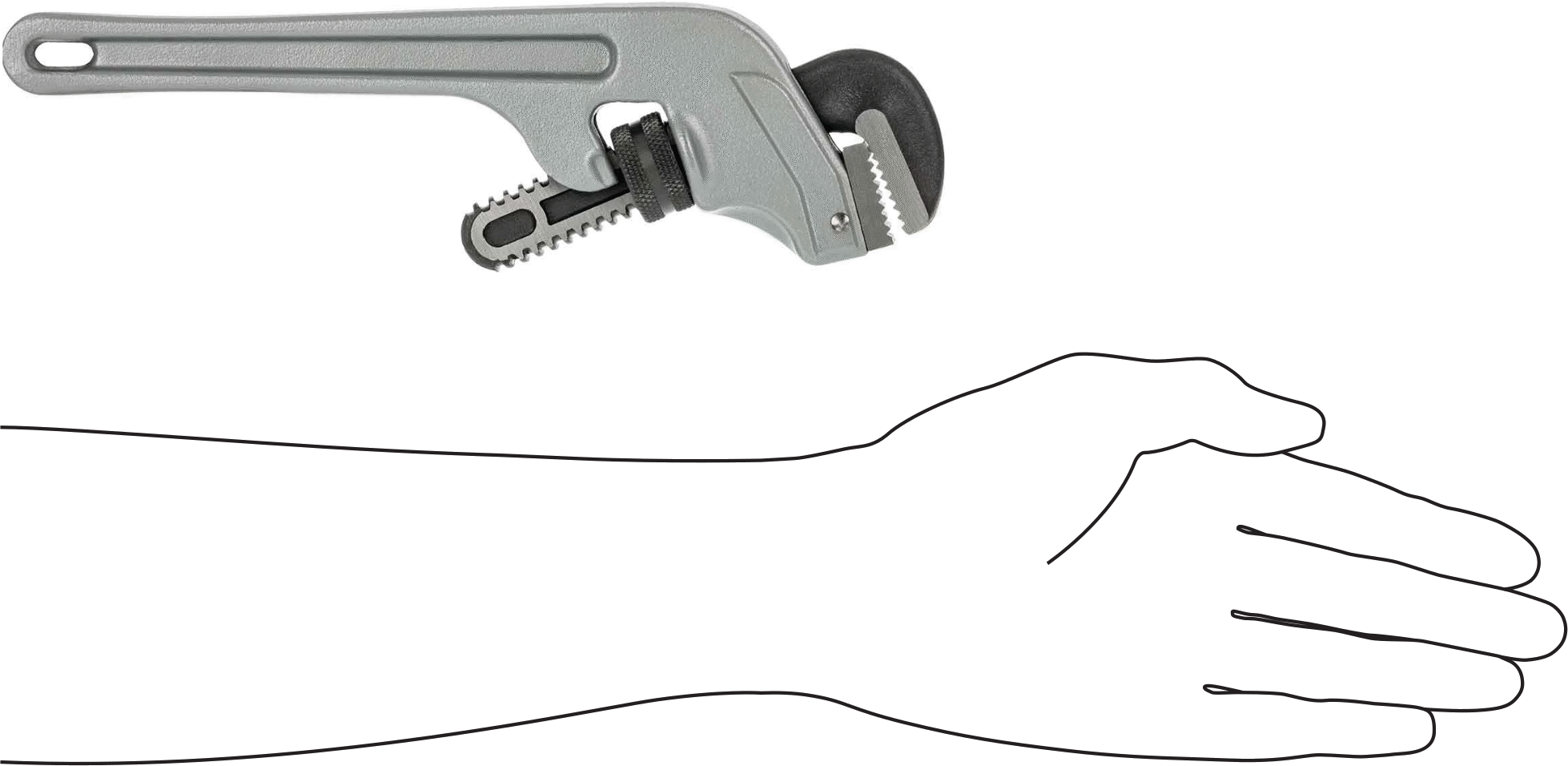 Gri Boyalı Alüminyum Boru Anahtarı, 10" Toplam Uzunluk, 1-1/2" Maksimum Çene Kapasitesi