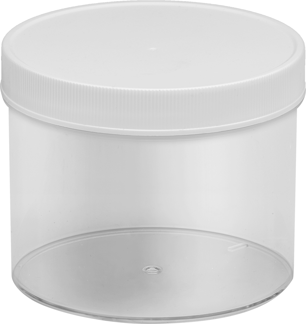 Şeffaf Polistiren Plastik Kavanoz, 32 FL oz/950 ml Kapasite — 32 fl. oz., 950 ml, 3 7⁄8", Plastic, Polypropylene, Polystyrene