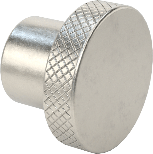 303 Paslanmaz Çelik Tırtıllı Düğme, 1/4" Çaplı Dişsiz Delik ve 1" Baş Çapılı — 1⁄4", Dişsiz Delik, Tırtıllı Başlık