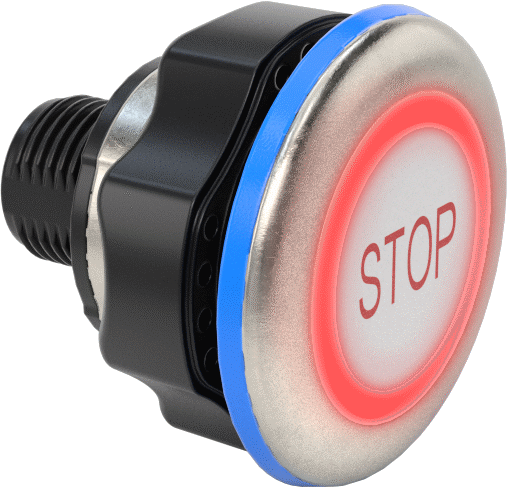 Hijyenik Parmak Dokunmalı Anahtar, 5 Kutuplu M12 Fiş, "Stop" Mesajlı, Beyaz Aktüatör — Parmak Dokunuşu, 8.4V DC to 32V DC, Çalışır Durumd…