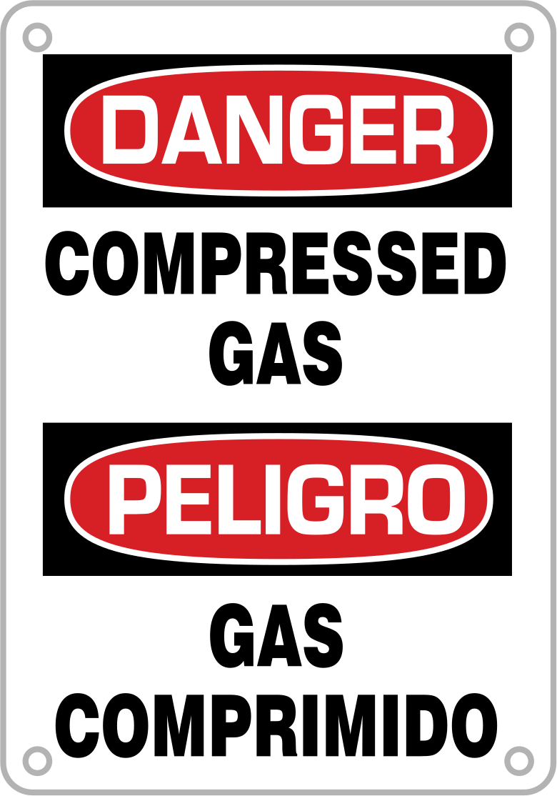 İngilizce/İspanyolca Polietilen Plastik İşaret, Tehlike-Sıkıştırılmış Gaz Mesajı — Montaj Deliği, Tehlike—Sıkıştırılmış Gaz/Peligro—Gas C…