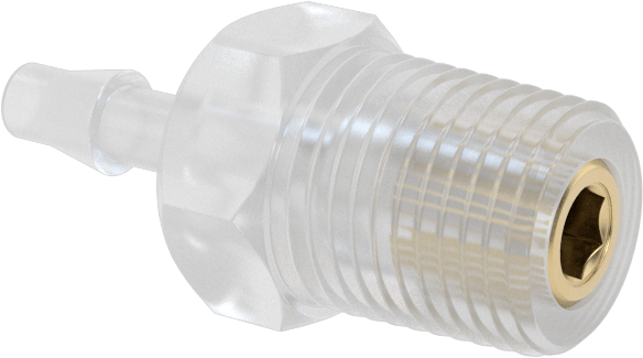 Tırnaklı Bağlantı Parçalı Naylon Delikli Vana, Adaptör, 1/8 NPT Erkek, 1/8" Boru İç Çapı için, 0.029" Çap
