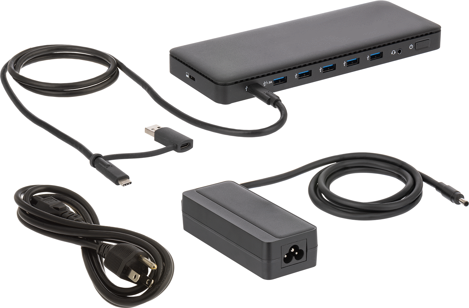 USB Standart 3.2 Gen 1 Hub, USB A ve C Dişi, HDMI, Displayport, RJ45 ve Ses — 8 3⁄4", 4 ft., Düz