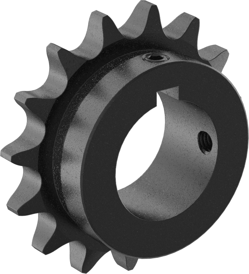 Çelik Tek Sıralı Dişli, ANSI 60 Makaralı Zincir ve 1-3/4" Mil Çapı için, 15 Diş — 15, 3⁄4", 1 3⁄4"