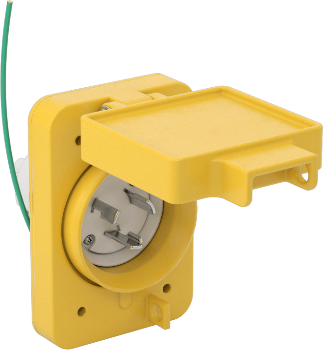 Yıkanabilir Döner Kilit Konektörü, Topraklı 3 Uçlu Erkek Priz, L5-20, Kapaklı — L5-20, 125V AC, Aşındırıcı, Tozlu, Yağlı, Dış Mekan, Dalg…