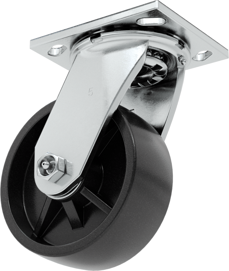 4-1/2" x 4" Montaj Plakalı Samson Tekerlek, 5" Çaplı Polipropilen Tekerlekli Döner Tekerlek, Açık Rulman — 5", Levha, 2"