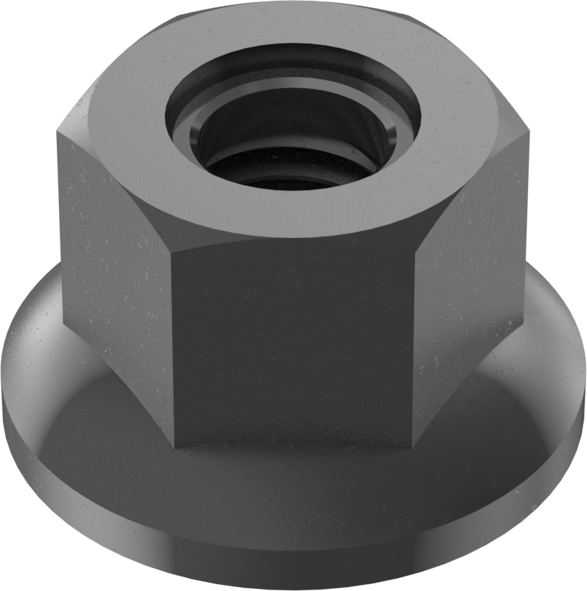 Orta Mukavemetli Çelik Naylon Ekli Flanşlı Somun, Sınıf 8, Siyah Paslanma ve Aşınmaya Dayanıklı, M5 x 0.8 mm Diş Boyutu