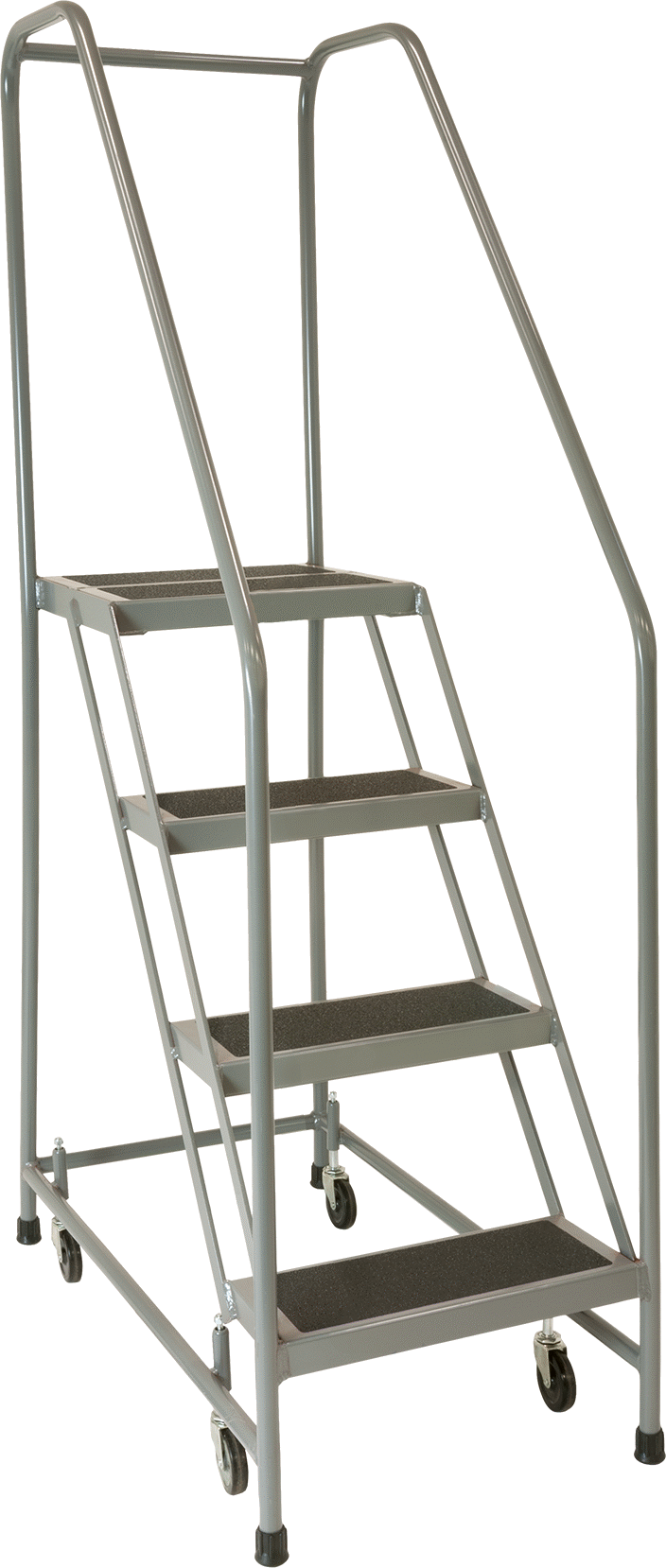 Yuvarlanan Platform Merdiveni, 4 Kauçuk Kaplı Basamak, 5'10" Yükseklik x 21" Genişlik Toplam — 40", 4, 16"