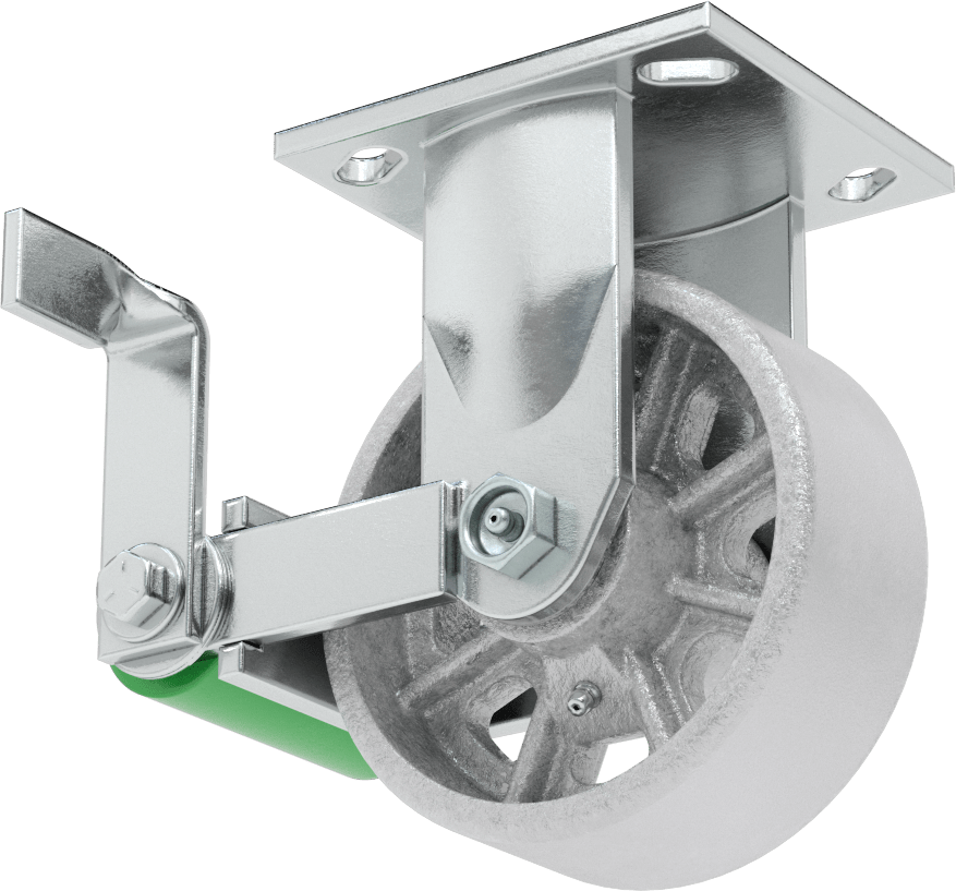 4-1/2" x 4" Plakalı Yüksek Kapasiteli Spartan Tekerlek, Frenli ve 5 inç Çapında Açık Rulmanlı Metal Tekerlekli Sabit
