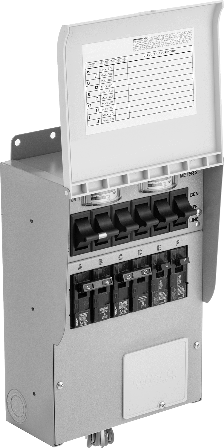 Manuel Transfer Anahtarı, NEMA 1, Toplam 10 Devre, 7500W Maksimum Güç — Tekli, 7,500 W, 3⁄4, 1
