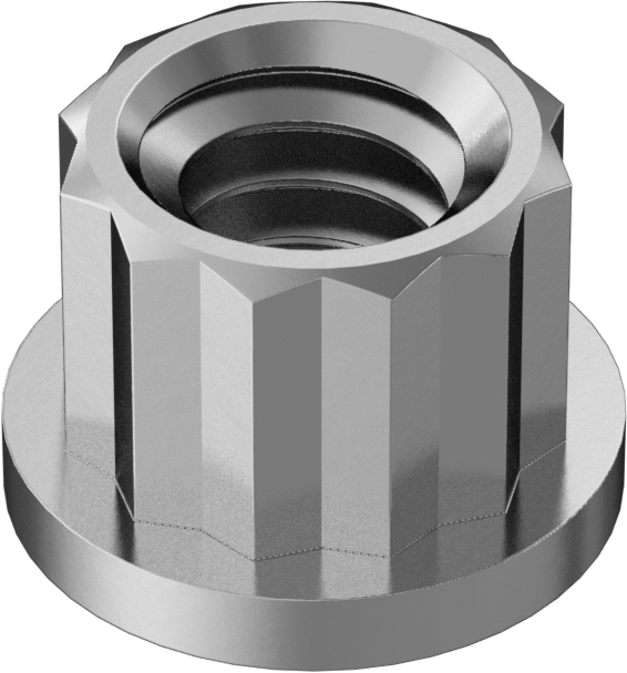 A286 Paslanmaz Çelik 12 Uçlu Flanşlı Somun, 1/4"-20 Diş Boyutu, 5/16" Genişlik, 7/16" Flanş Çapı