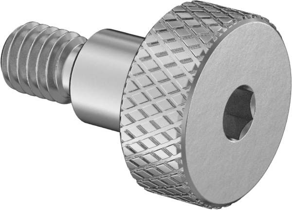 Başparmak Tutamaklı 18-8 Paslanmaz Çelik Hassas Omuzlu Vida, 4 mm Omuz Çapı, 4 mm Omuz Uzunluğu, M3 x 0.5 mm Dişli