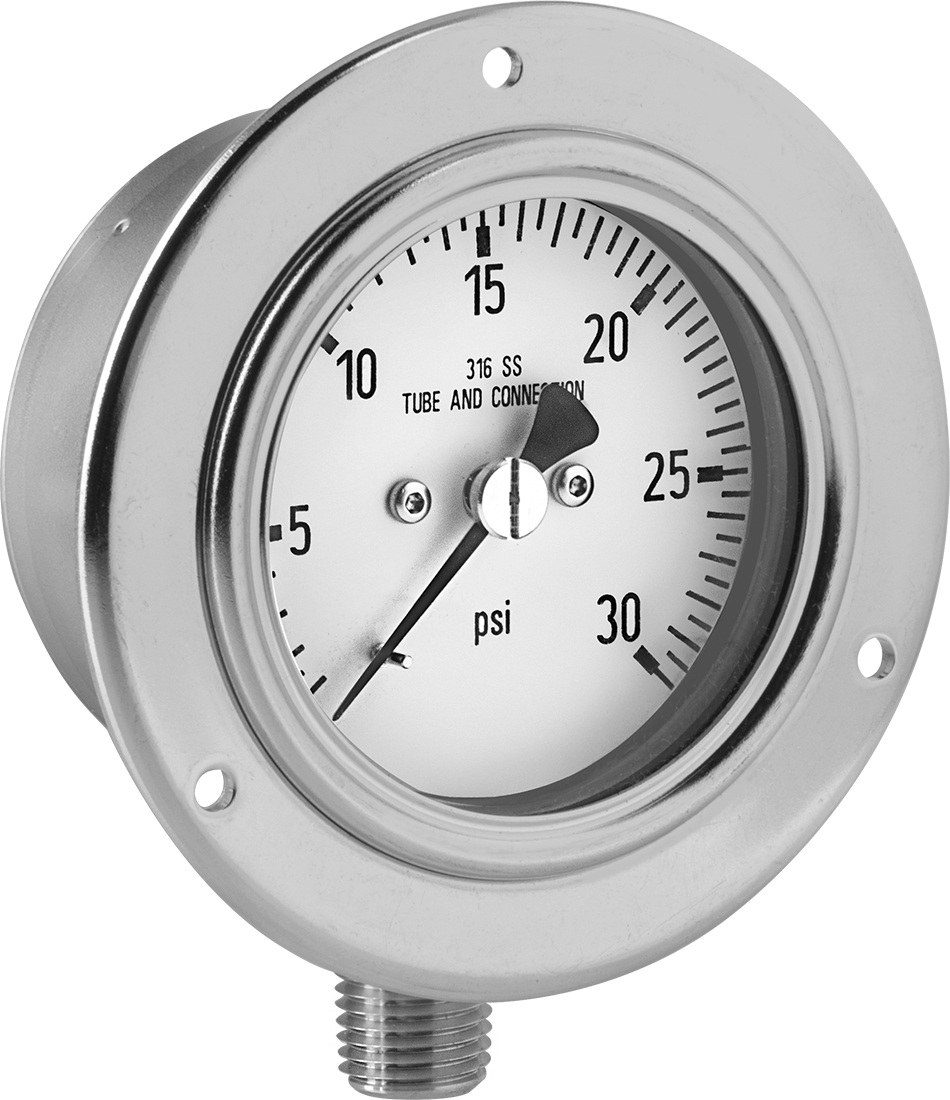 1/4 NPT Erkek Alt Bağlantılı Basınç Göstergesi, Aşırı Sıcaklık, 304 Paslanmaz Çelik Kasa, 2-1/2" Kadran — 1⁄4, Alt, 390° F
