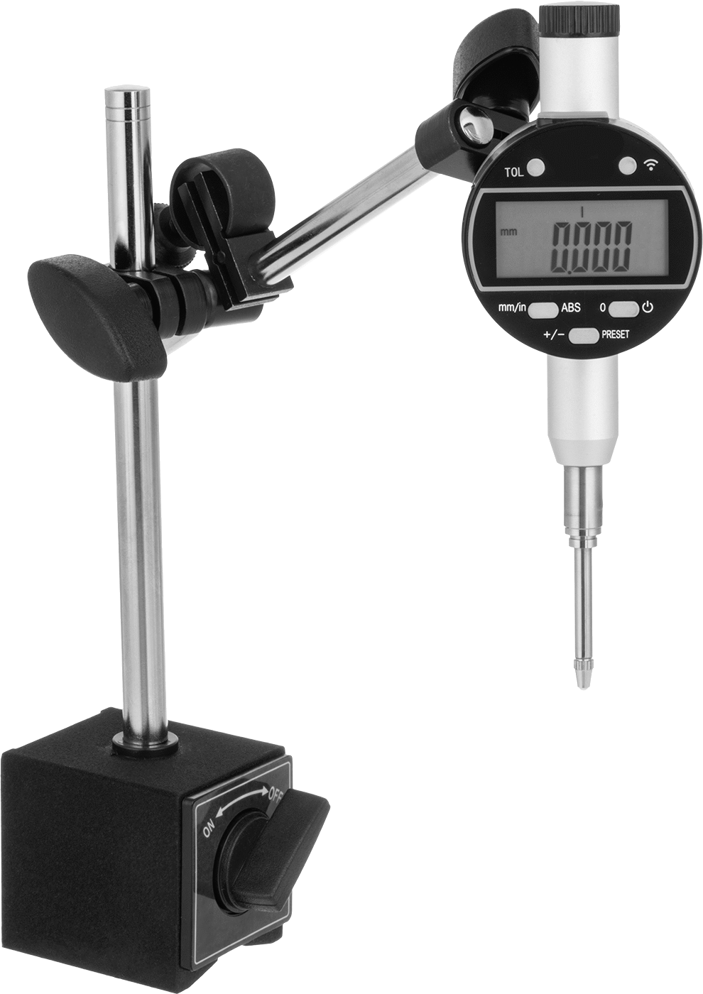 Elektronik Piston Komparatör, Sabit Kollu Manyetik Tabanlı Tutucu, IP67 Sınıfı — Dijital, Bağlantı Pabucu, Mil, Piston