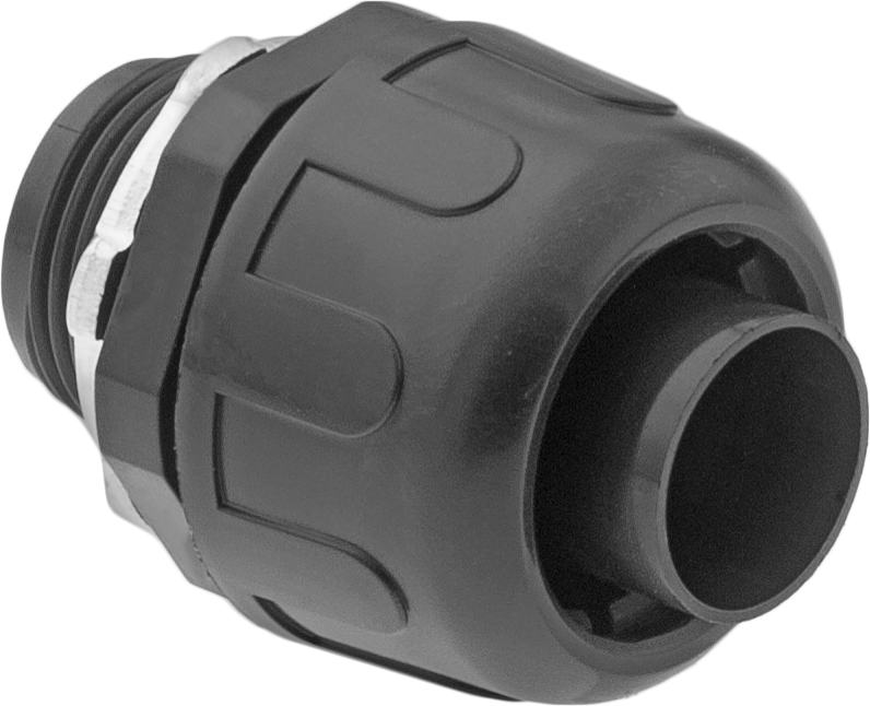 Sıvı Geçirmez Esnek Plastik Kanal Adaptörü, Düz, 3/4 Geçmeli Dişi x 3/4 NPT Erkek — 3⁄4, Düz, Nylon, Plastic