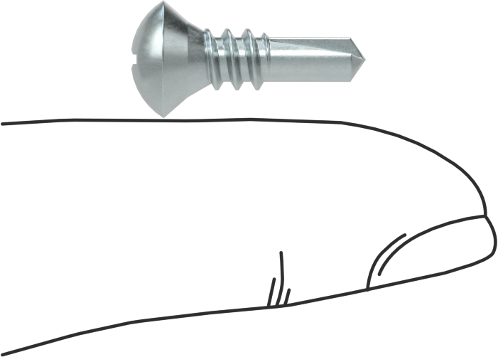 Metal için Oval Başlı Delme Vidaları, Çinko Kaplı Çelik, 10 Numaralı Vida Boyutu, 5/8" Uzunluk