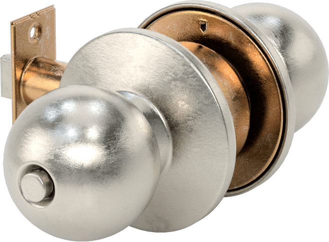 Assa Abloy (Yale) Ağır Hizmet Tipi Topuzlu Kilit Seti, 2-3/4" Boğaz Mesafesi, Mat Paslanmaz Çelik, Anahtarlı Düğme Kilidi