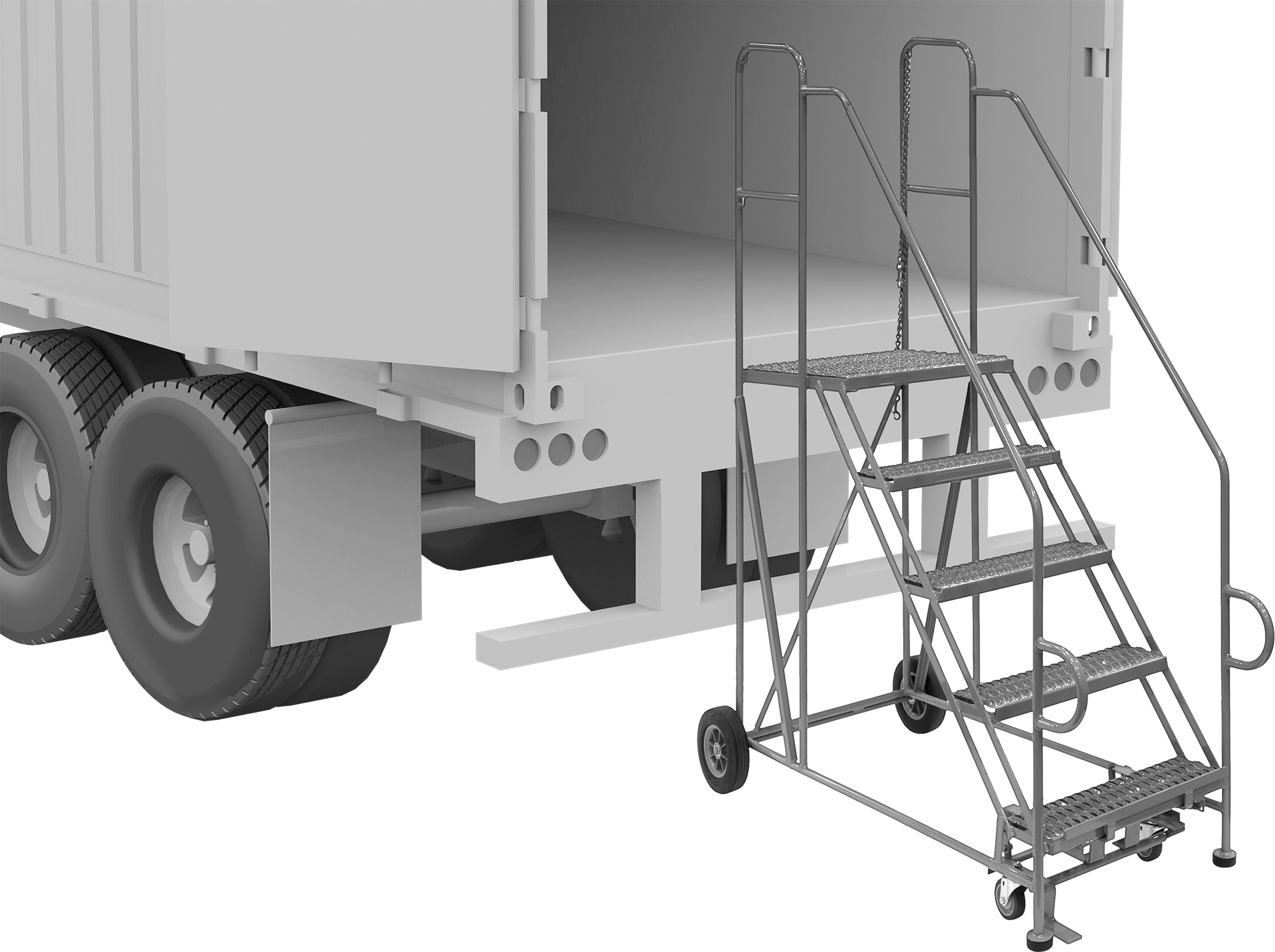 Römork Boşaltma Tekerlekli Platform Merdivenleri, 8' Yükseklik x 32" Genişlik x 71" Derinlik Toplam