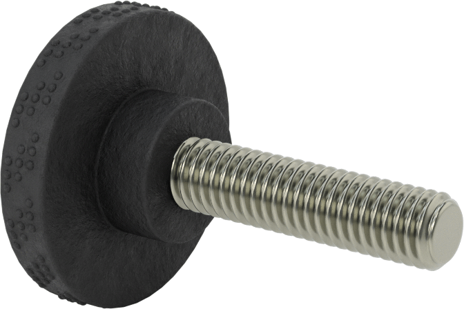 Rahat Tutuşlu Plastik Tırtıllı Düğme, 3/8"-16 Dişli 1-1/2" Uzunlukta Saplamalı, 1-9/16" Baş Çapı