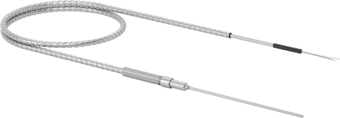 Sıvılar ve Gazlar için Termokupl Probu, 1/8" Çap x 6" Uzunluk, Tip J, Tel Uçları ve Zırhlı Kablolu