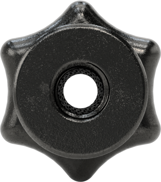 Demir Topuz, 3/8"-16 Dişli Delikli 6 Kollu Tutamak, 1.5" Baş Çapı